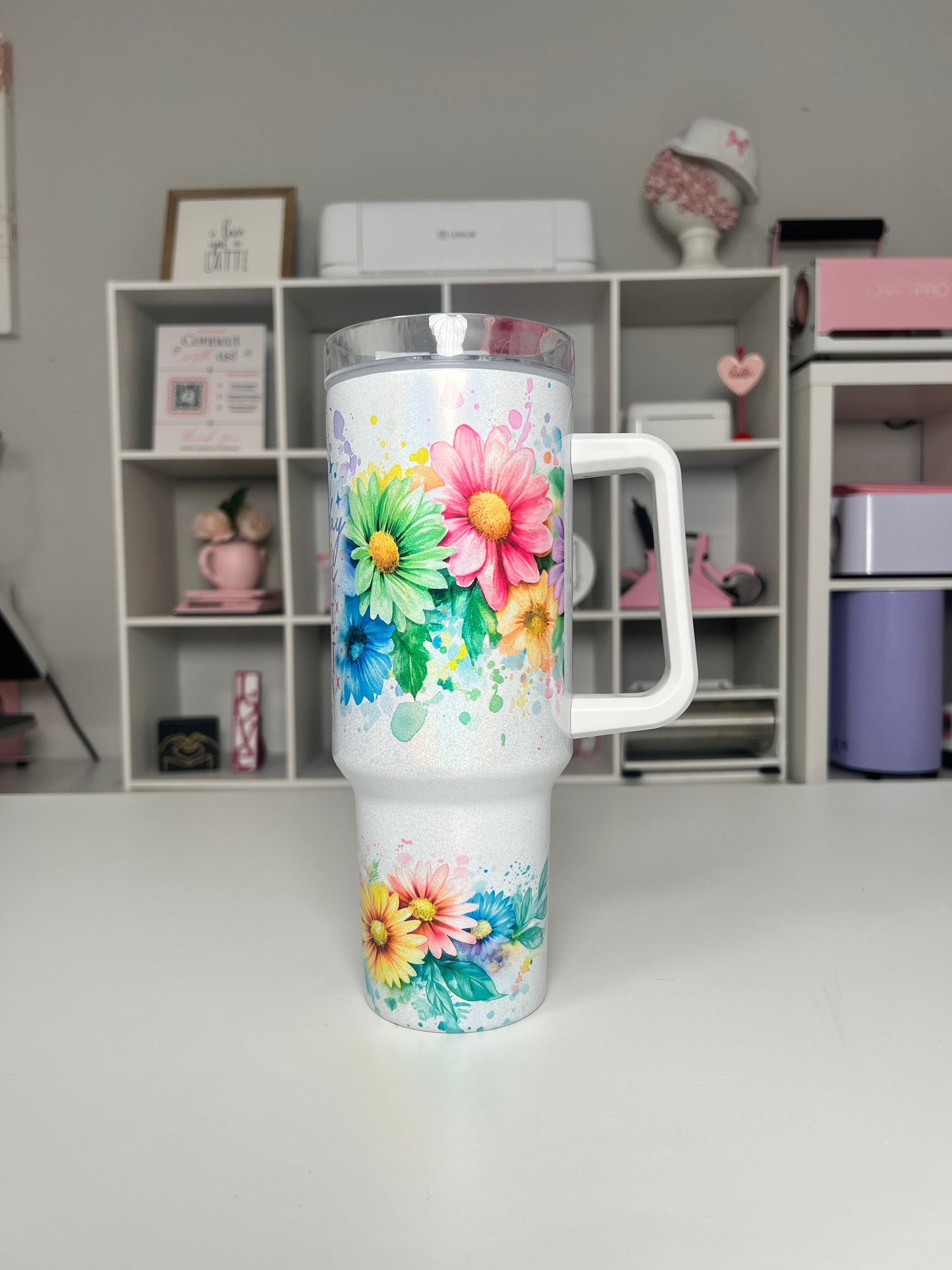 Start Each Day 40oz tumbler, Positive Thoughts quencher, Floral 40oz custom tumbler