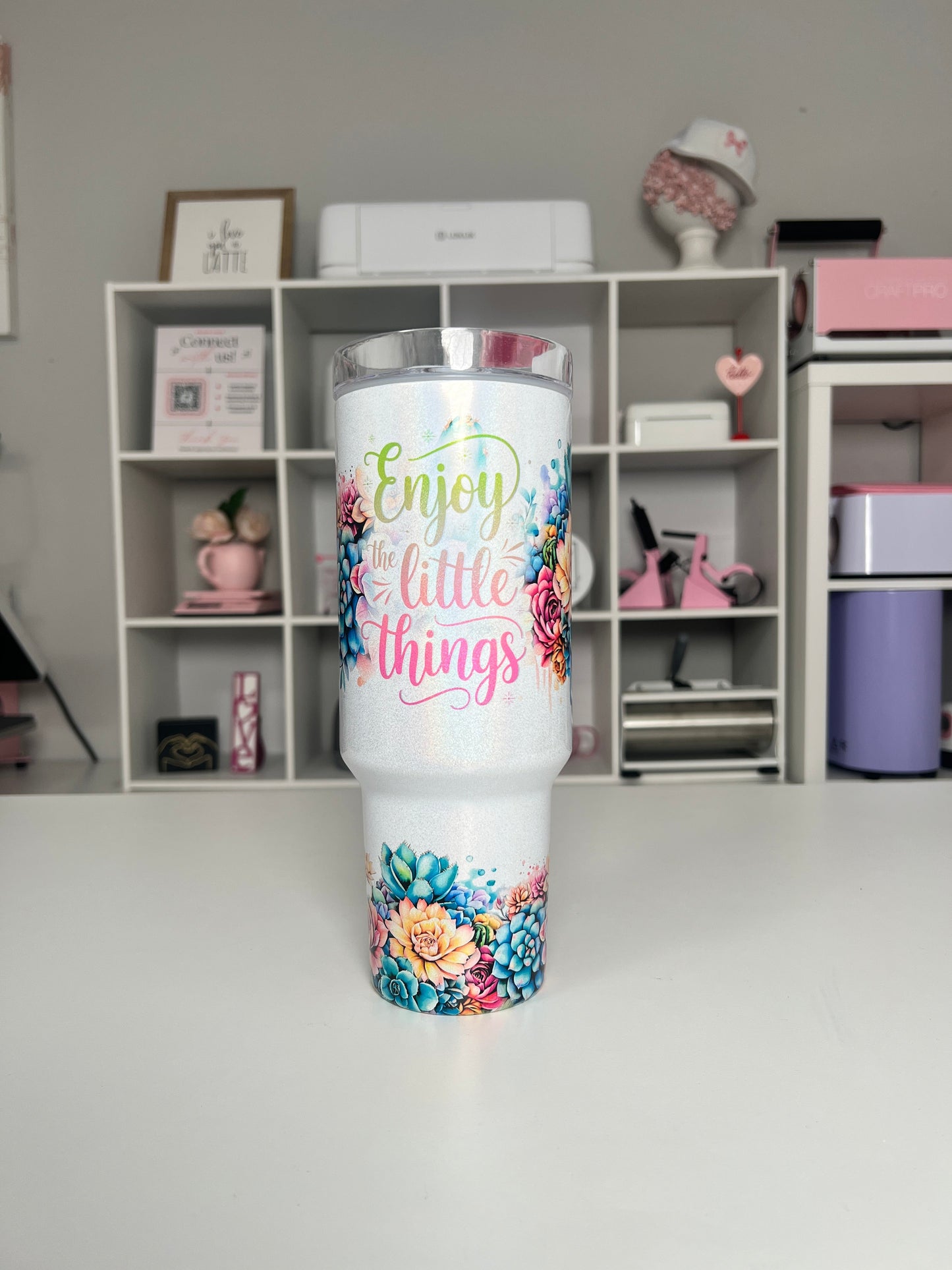 Enjoy the Little Things 40oz tumbler, Little Things quencher, Succulent 40oz custom tumbler