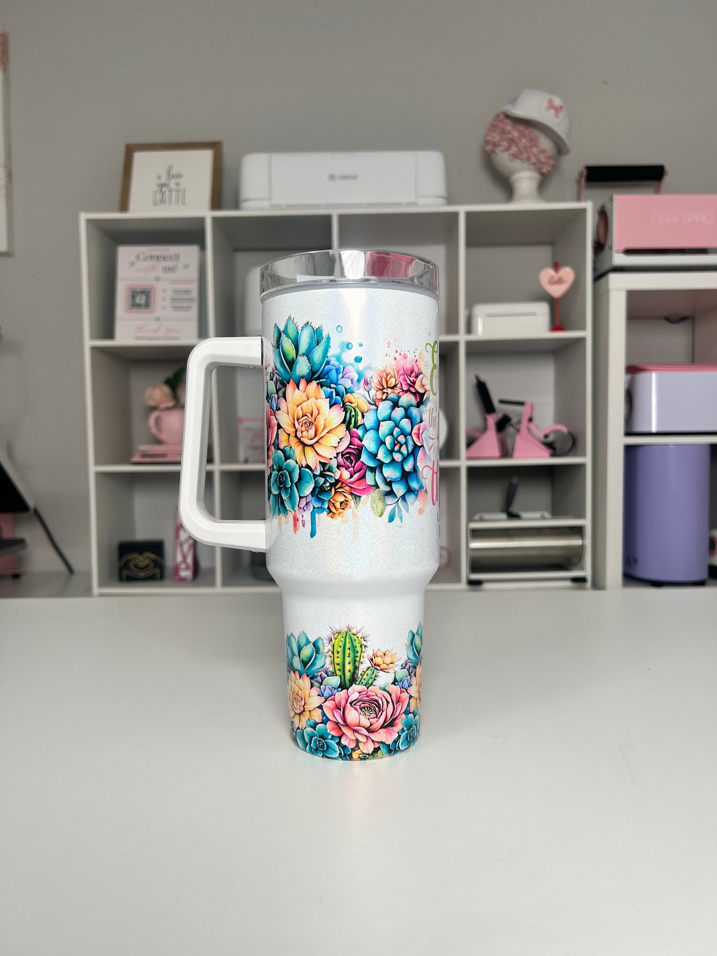 Enjoy the Little Things 40oz tumbler, Little Things quencher, Succulent 40oz custom tumbler