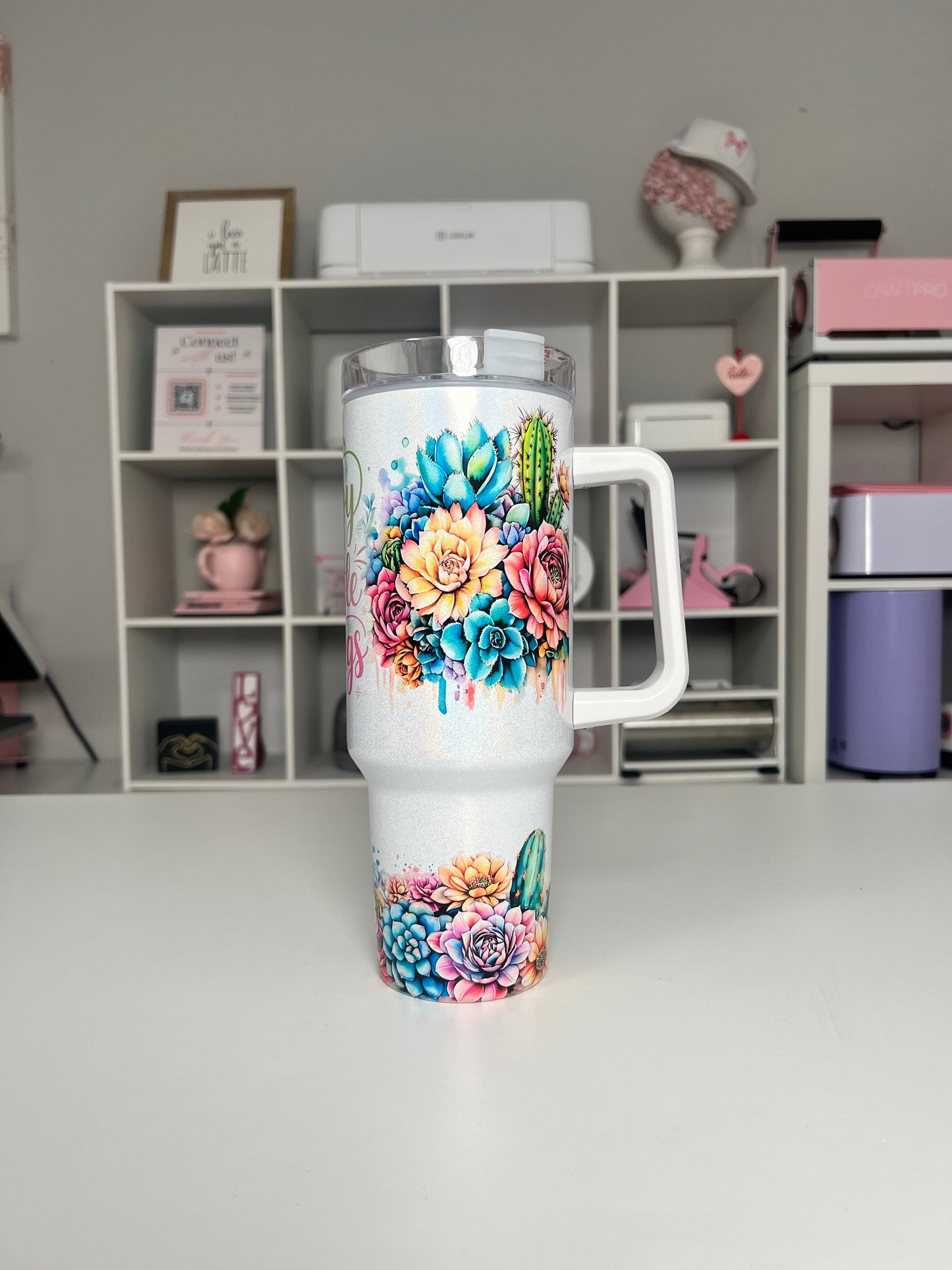 Enjoy the Little Things 40oz tumbler, Little Things quencher, Succulent 40oz custom tumbler