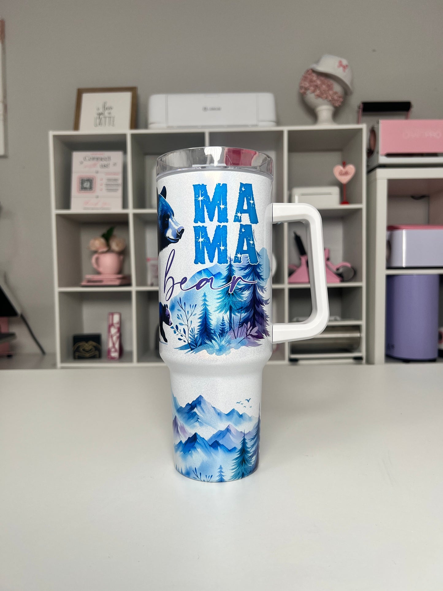 Mama Bear Watercolor 40oz tumbler, Mama quencher, Mom 40oz custom tumbler