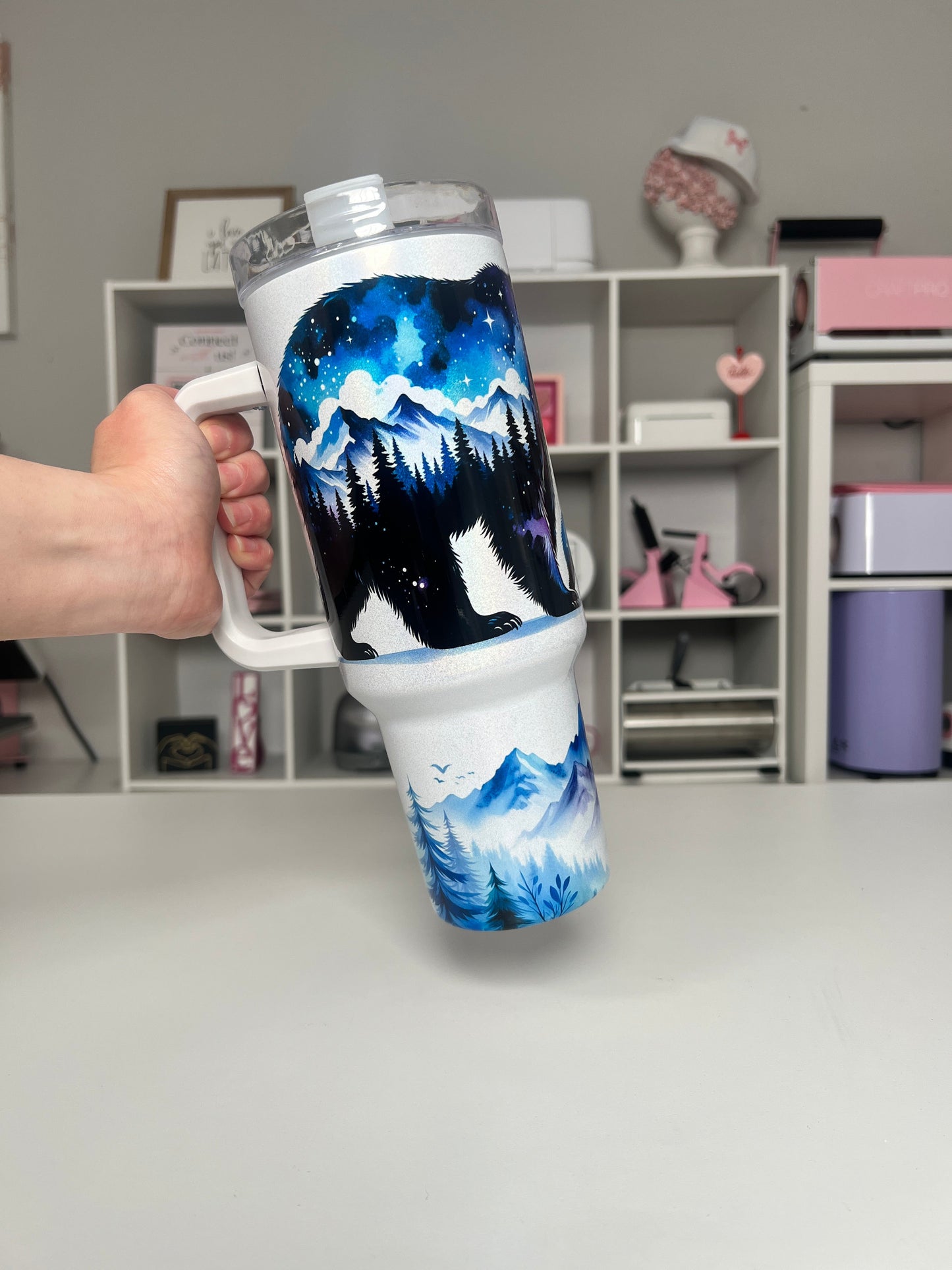 Mama Bear Watercolor 40oz tumbler, Mama quencher, Mom 40oz custom tumbler