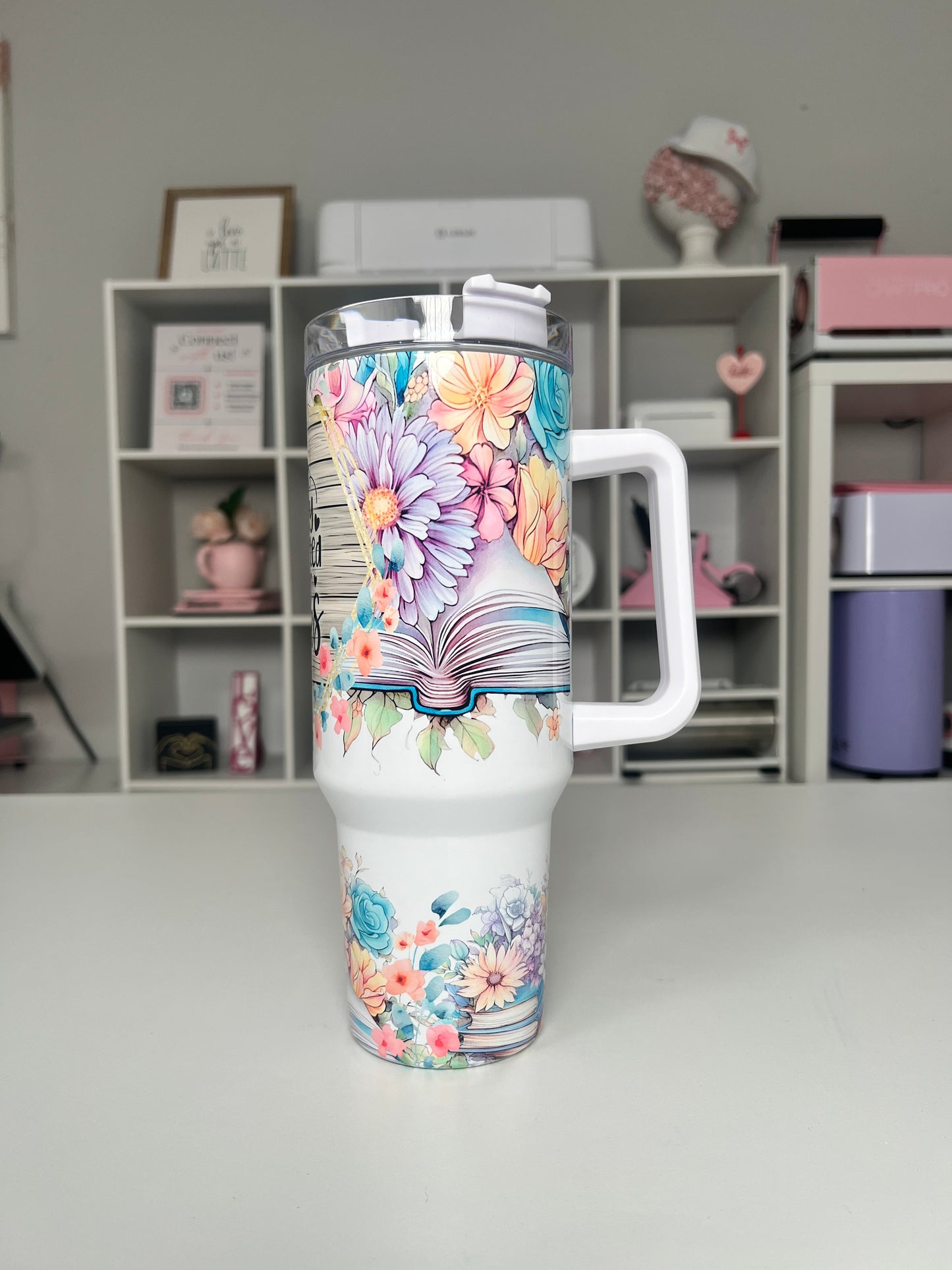 Easily Distracted By Books 40oz tumbler, Books quencher, Bookish 40oz custom tumbler