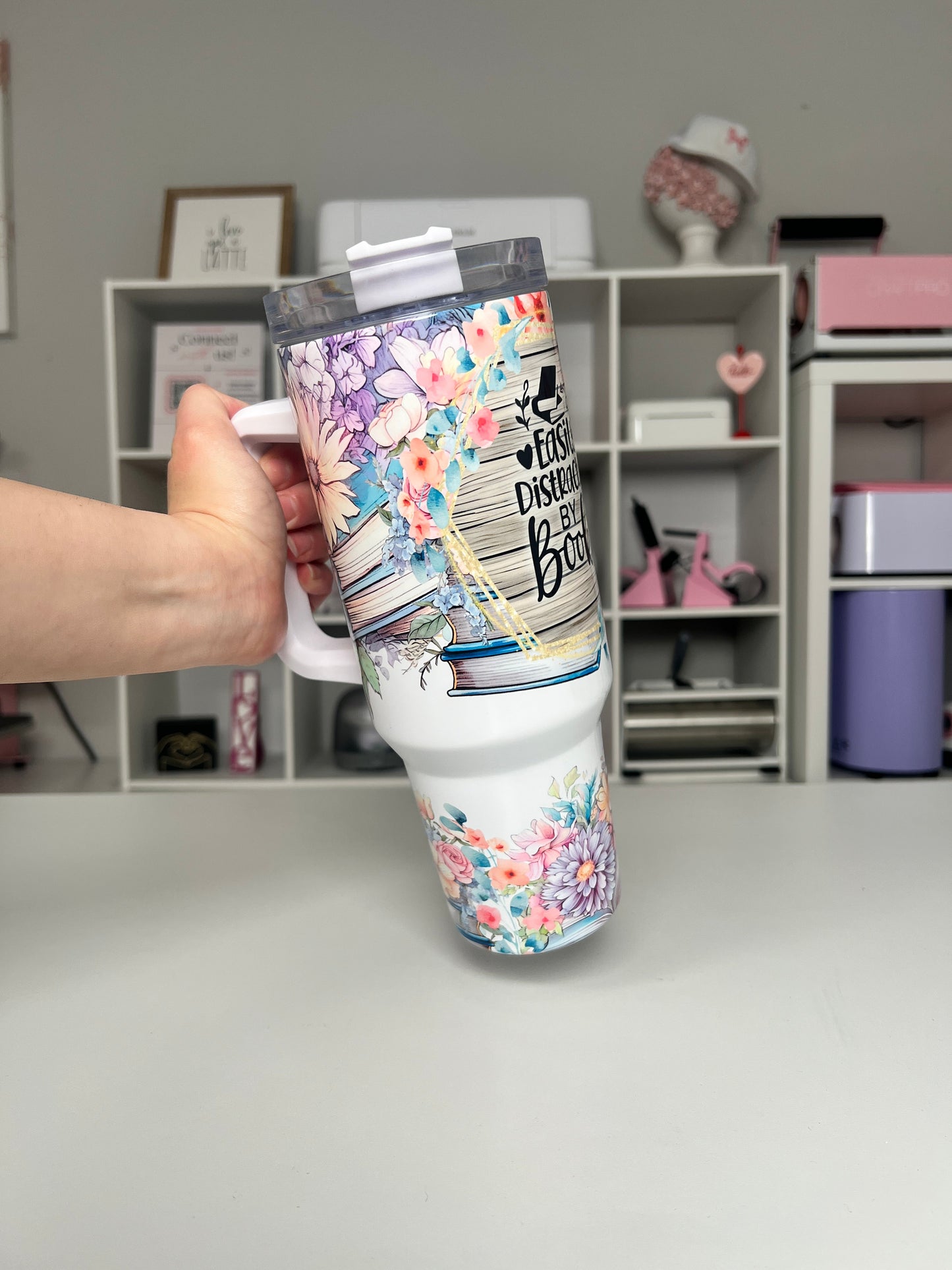 Easily Distracted By Books 40oz tumbler, Books quencher, Bookish 40oz custom tumbler
