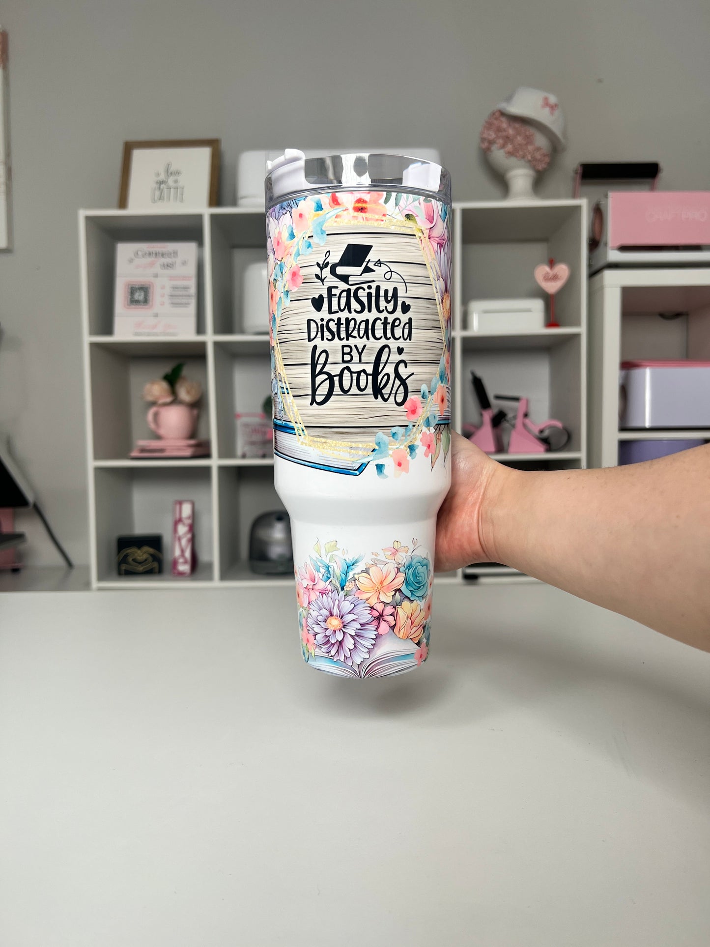 Easily Distracted By Books 40oz tumbler, Books quencher, Bookish 40oz custom tumbler