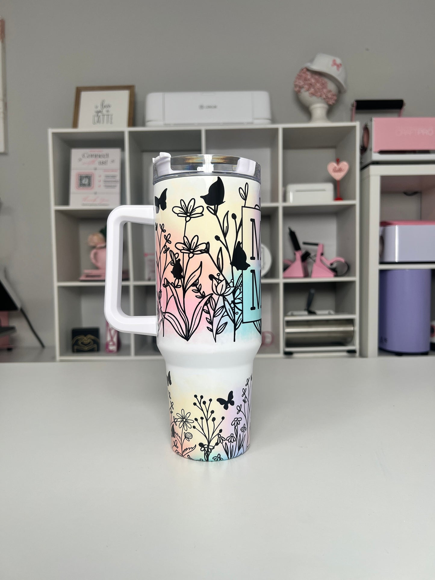 Mama Watercolor 40oz tumbler, Mama quencher, Floral Mom 40oz custom tumbler