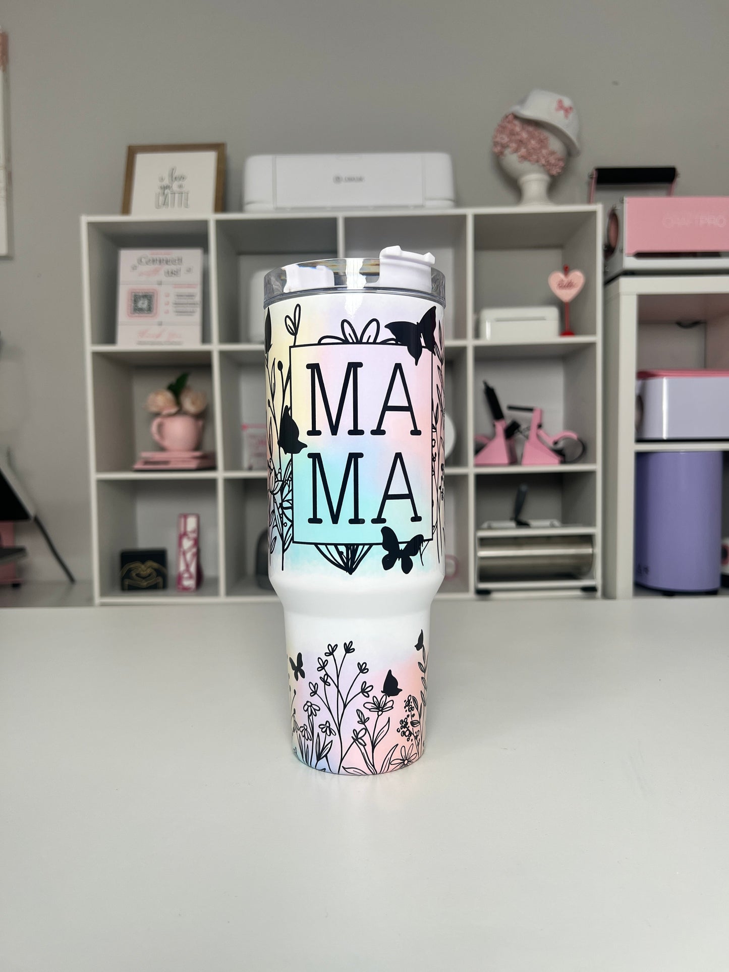 Mama Watercolor 40oz tumbler, Mama quencher, Floral Mom 40oz custom tumbler