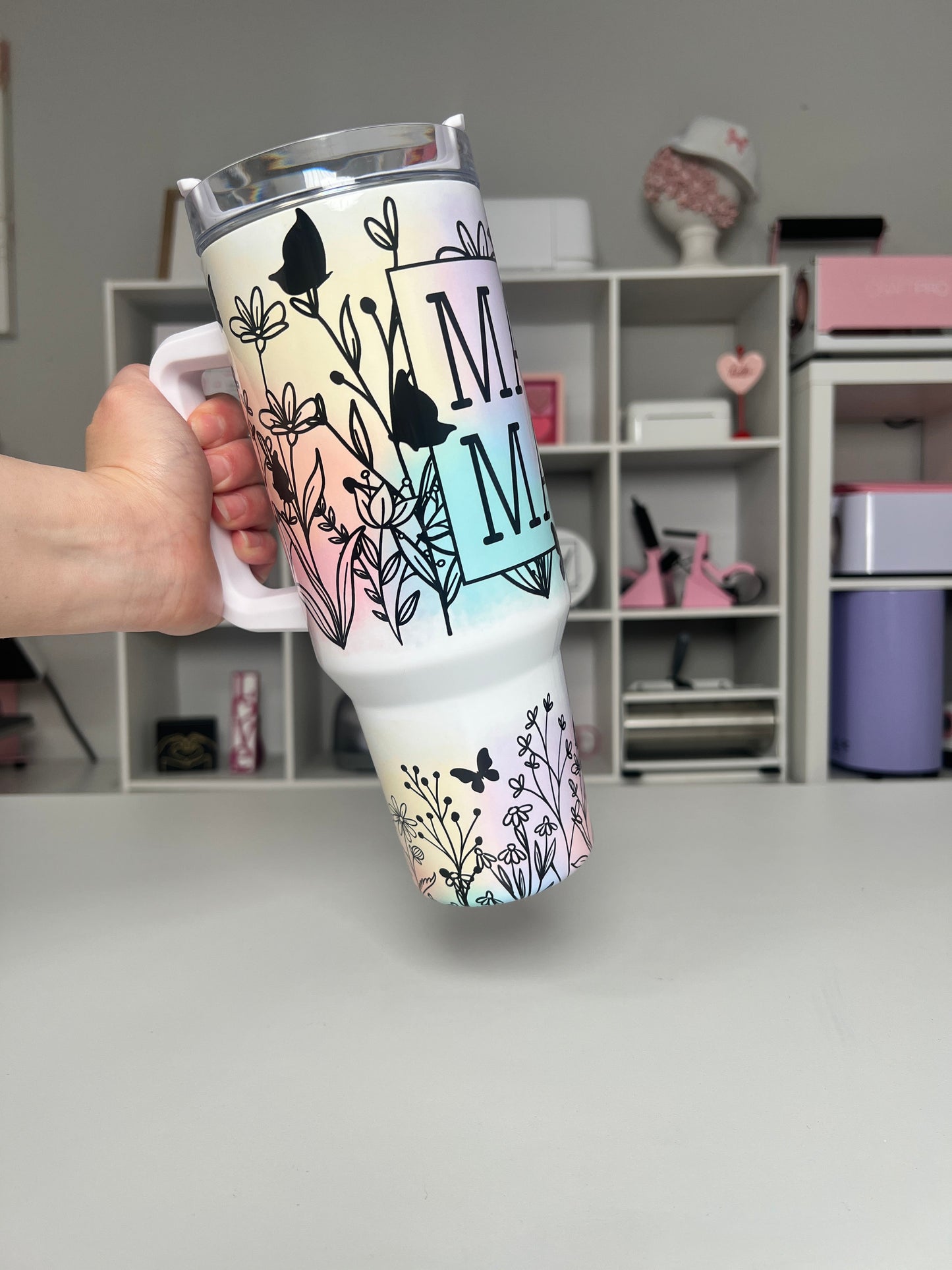 Mama Watercolor 40oz tumbler, Mama quencher, Floral Mom 40oz custom tumbler