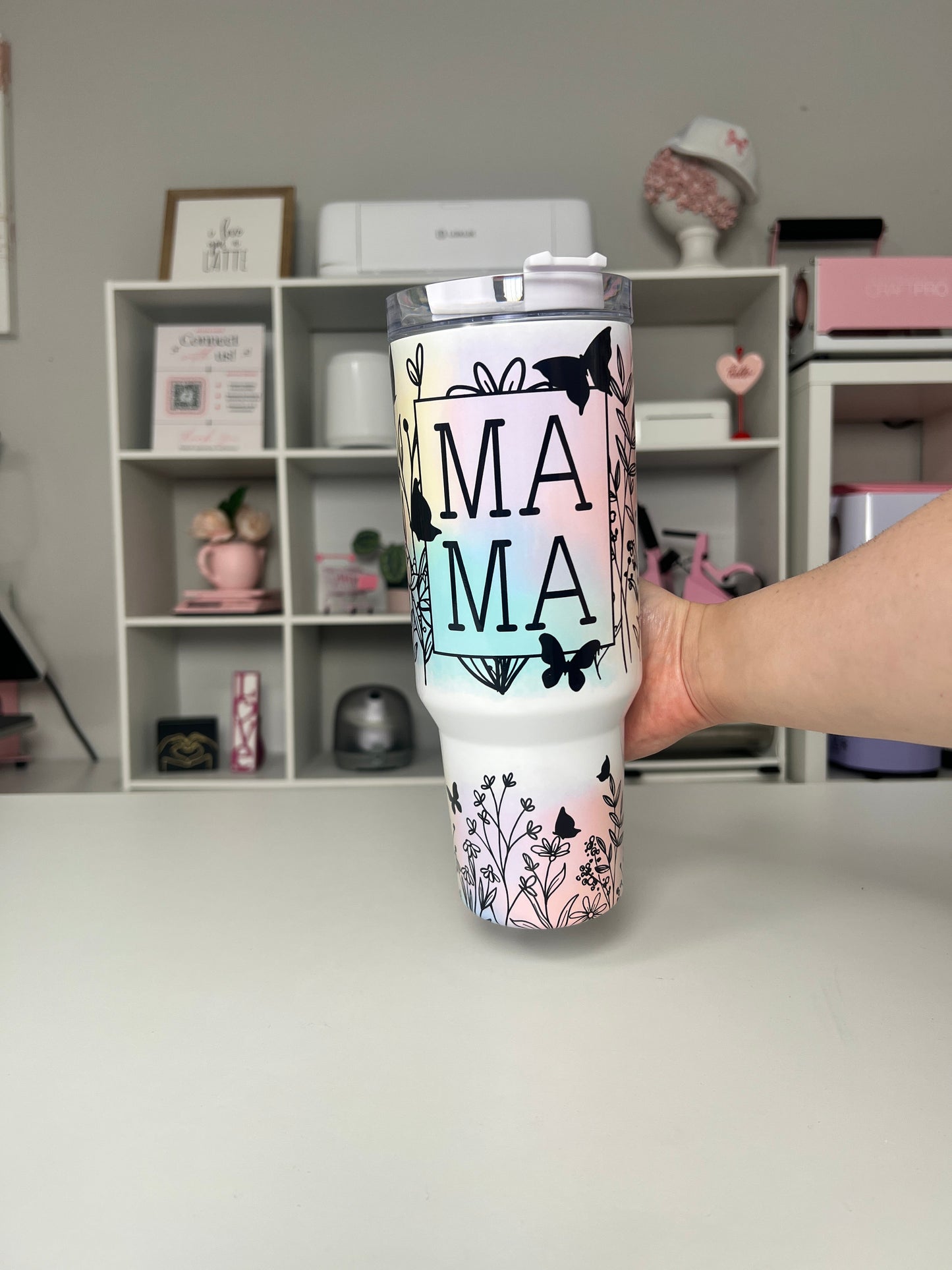 Mama Watercolor 40oz tumbler, Mama quencher, Floral Mom 40oz custom tumbler