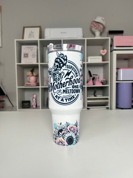 Motherhood 40oz tumbler, Mom quencher, Meltdown 40oz custom tumbler