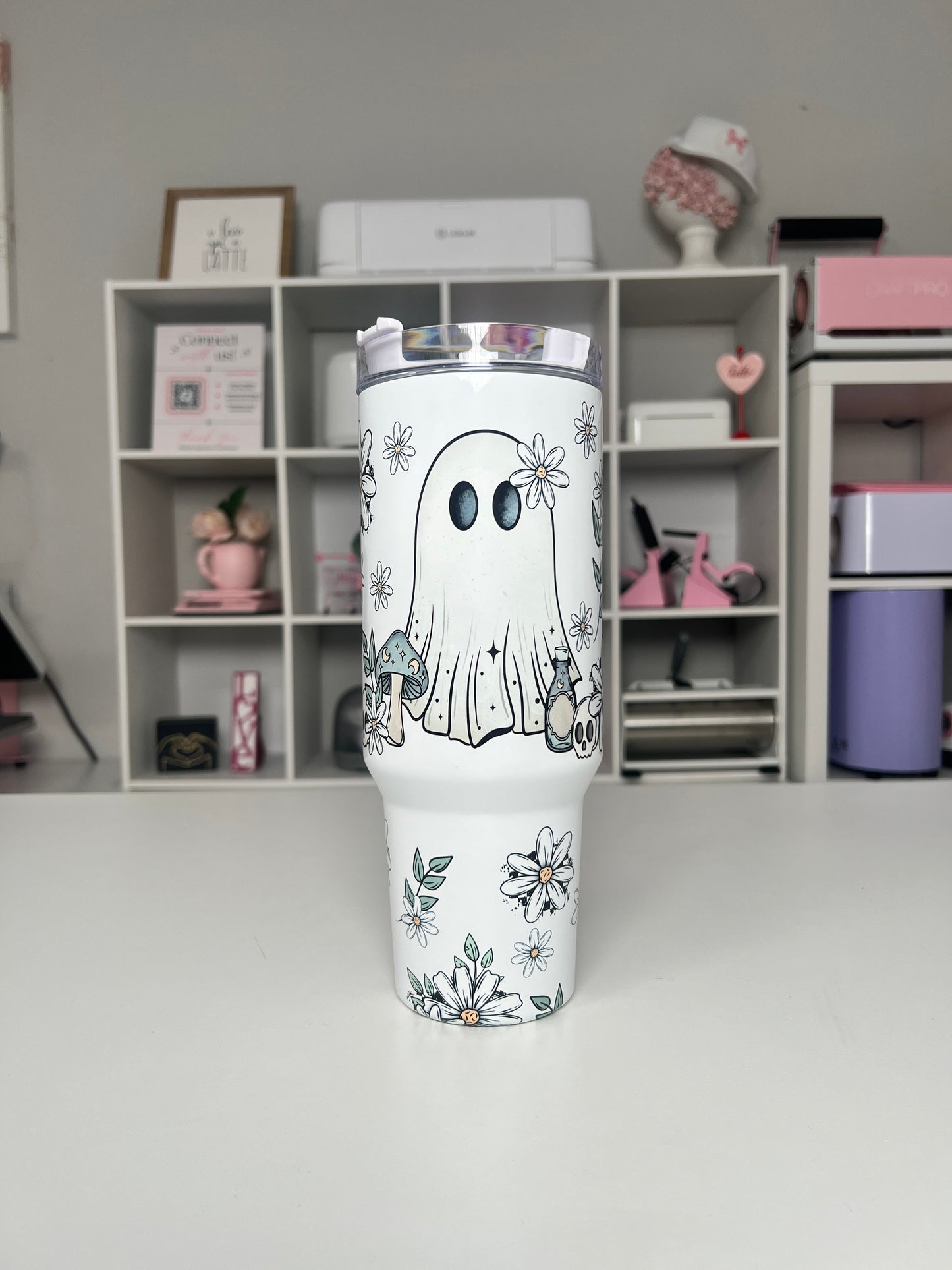 Spring Ghostie 40oz tumbler, Plant Ghostie quencher, Floral Ghostie 40oz custom tumbler