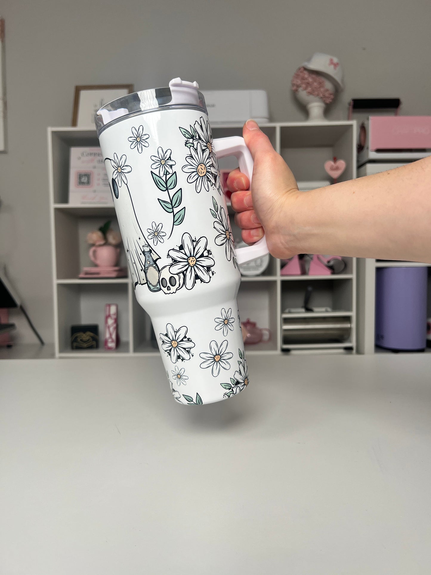 Spring Ghostie 40oz tumbler, Plant Ghostie quencher, Floral Ghostie 40oz custom tumbler