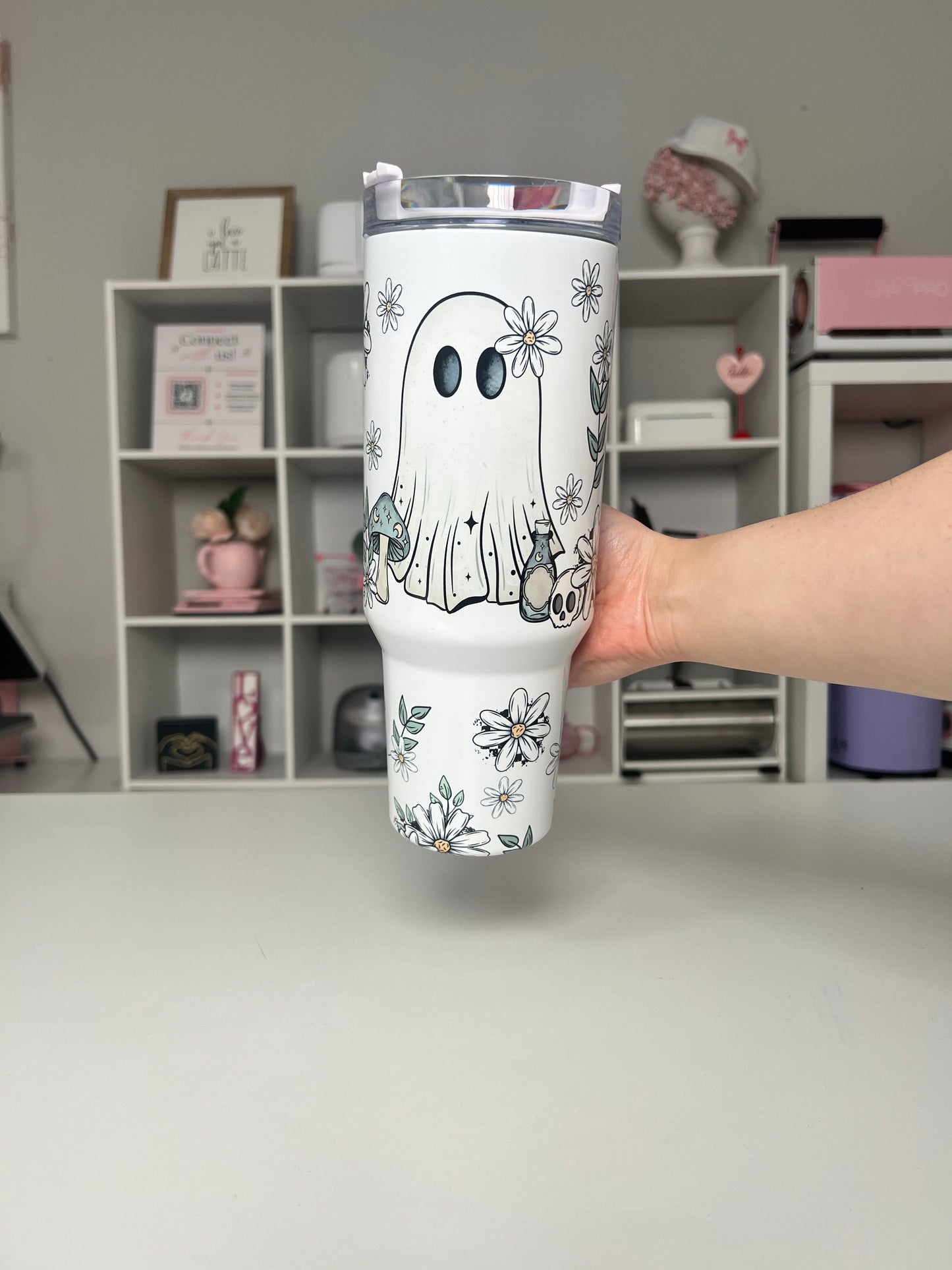 Spring Ghostie 40oz tumbler, Plant Ghostie quencher, Floral Ghostie 40oz custom tumbler
