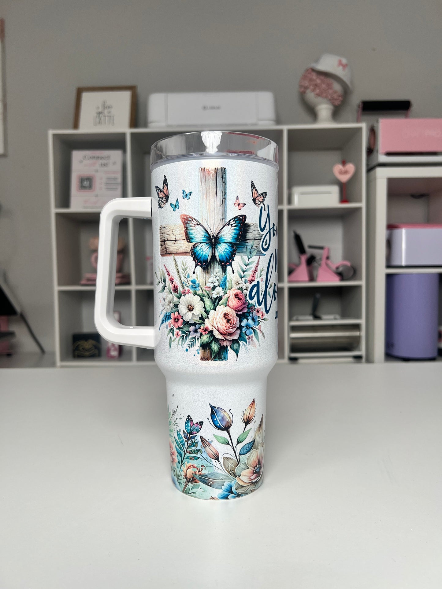 You Are Never Alone 40oz tumbler, Christian quencher, Faith Affirmations 40oz custom tumbler