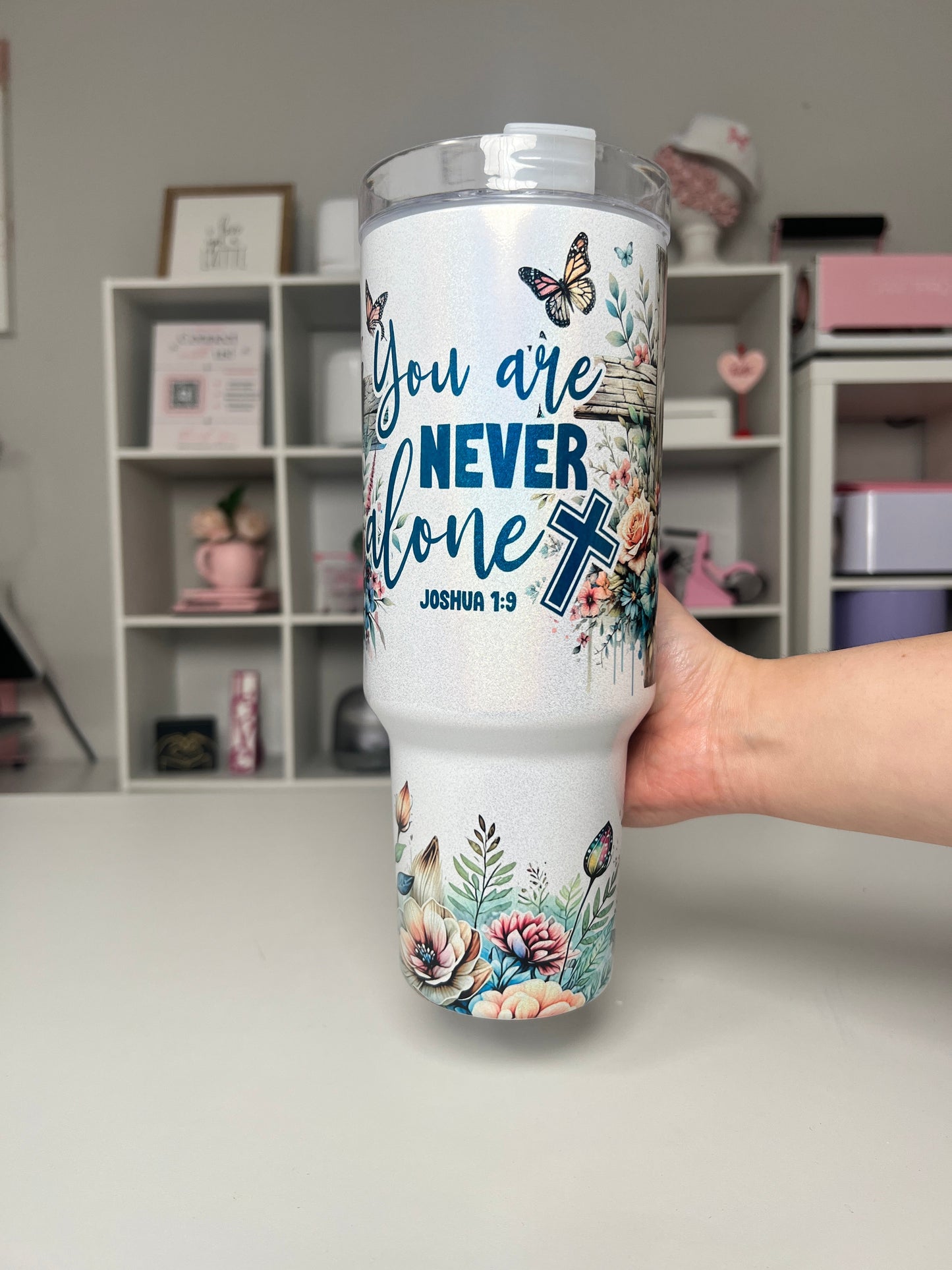 You Are Never Alone 40oz tumbler, Christian quencher, Faith Affirmations 40oz custom tumbler
