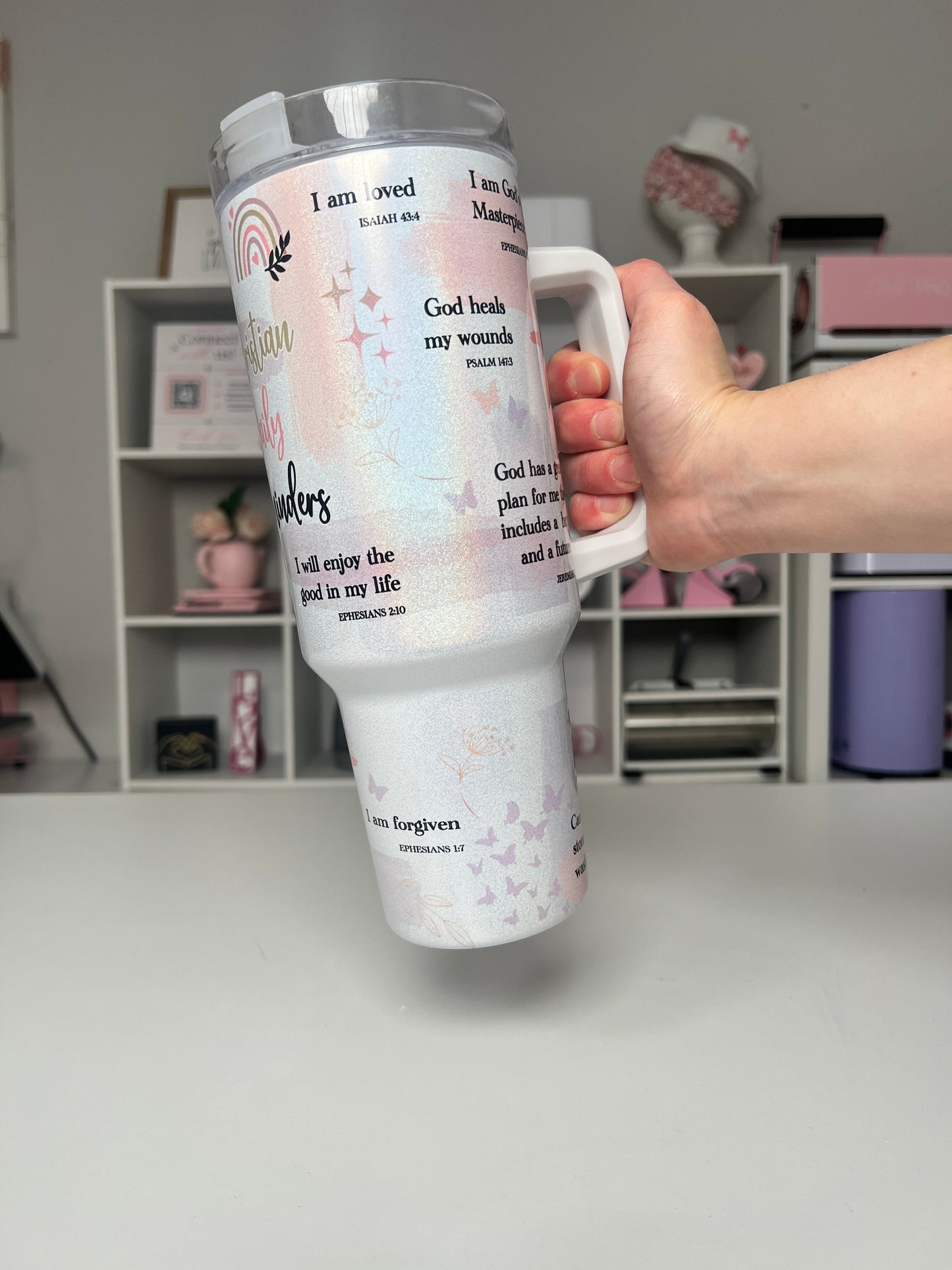 Christian Daily Reminders 40oz tumbler, Christian quencher, Faith Affirmations 40oz custom tumbler
