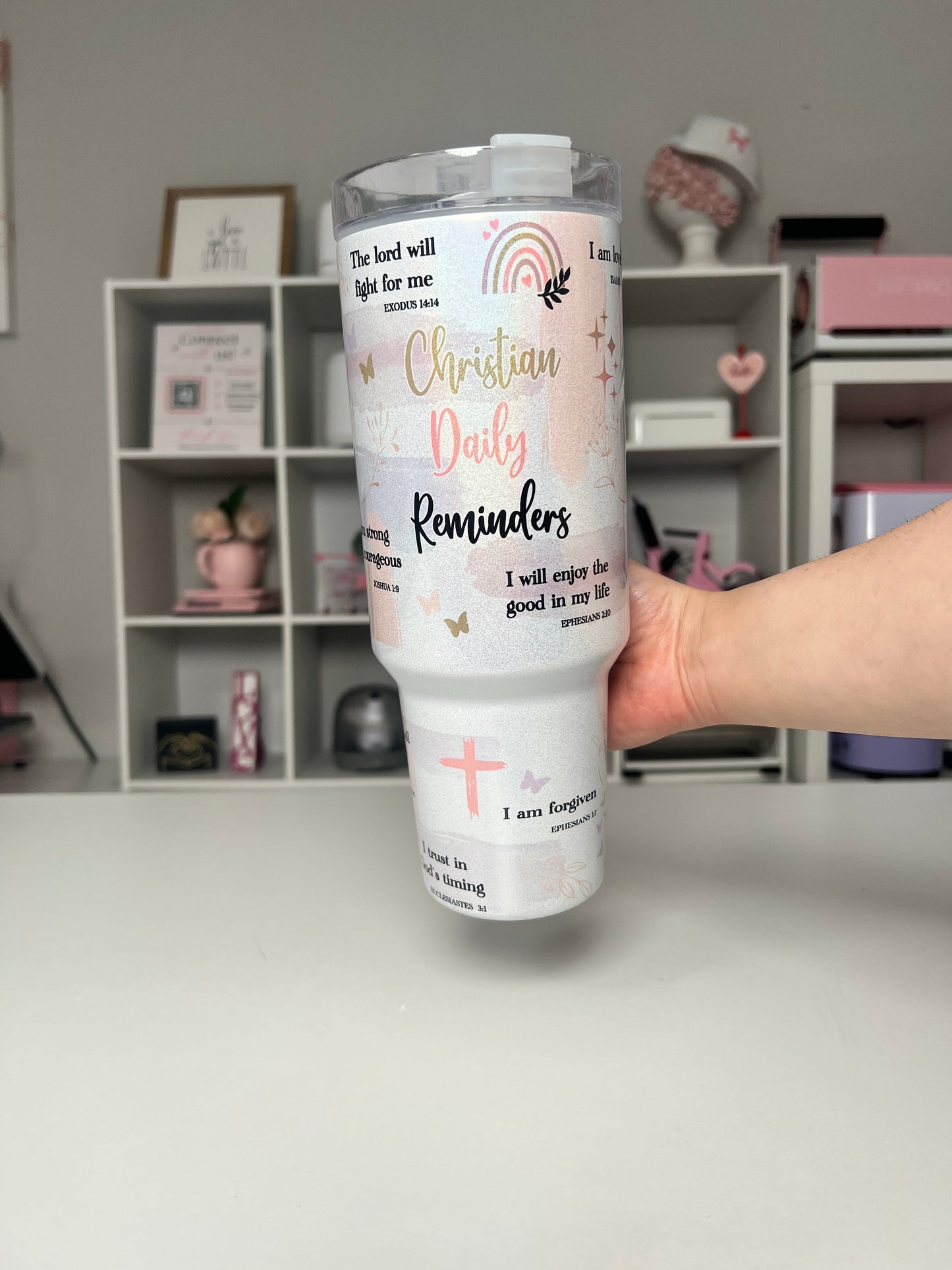 Christian Daily Reminders 40oz tumbler, Christian quencher, Faith Affirmations 40oz custom tumbler