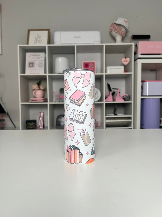 Bookish 20oz tumbler, Cozy Book Vibes quencher, Book Lover 20oz custom tumbler