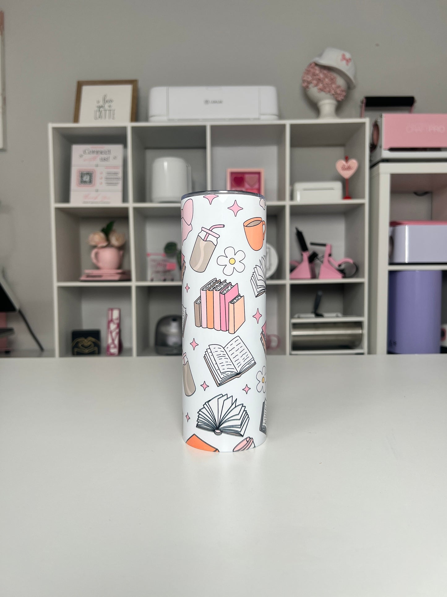 Bookish 20oz tumbler, Cozy Book Vibes quencher, Book Lover 20oz custom tumbler