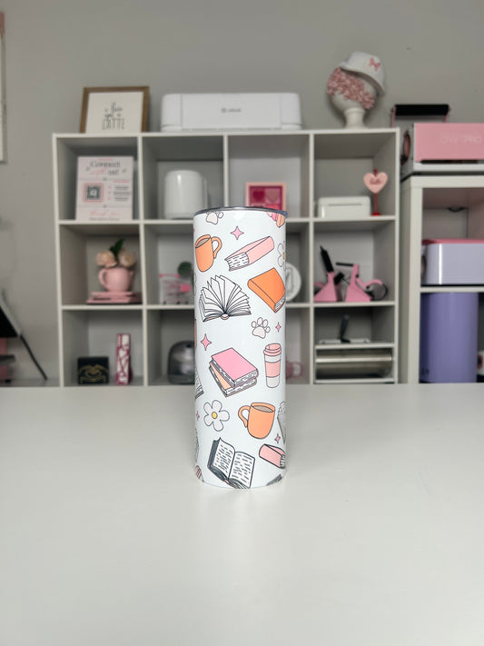 Bookish 20oz tumbler, Cozy Book Vibes quencher, Book Lover 20oz custom tumbler