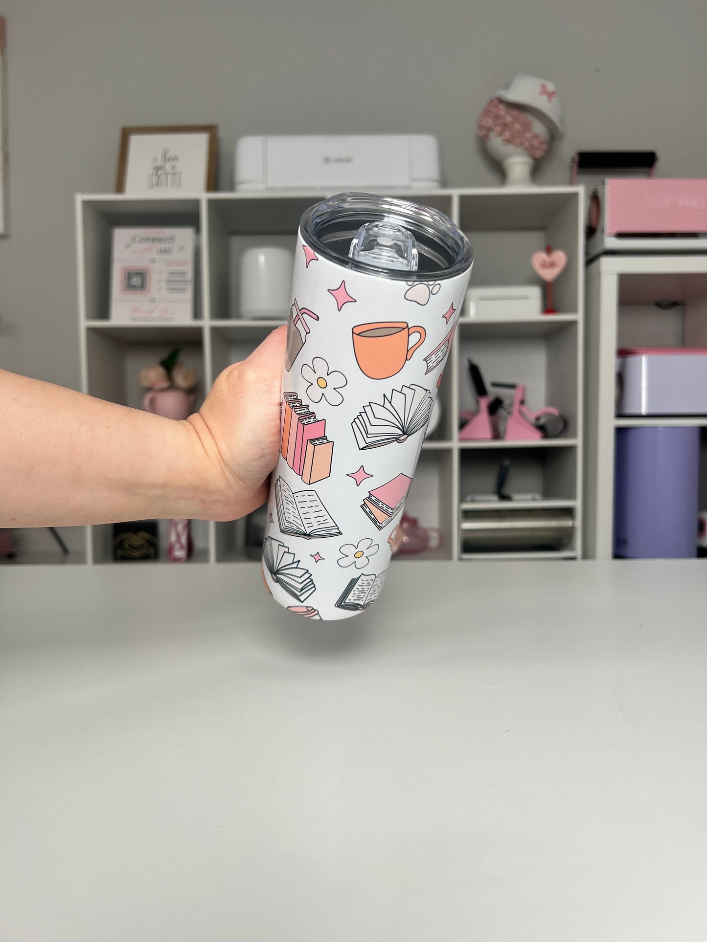 Bookish 20oz tumbler, Cozy Book Vibes quencher, Book Lover 20oz custom tumbler