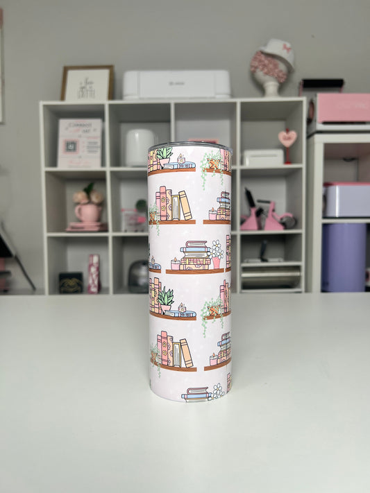 Bookshelf 20oz tumbler, Book Vibes quencher, Books and Plants 20oz custom tumbler
