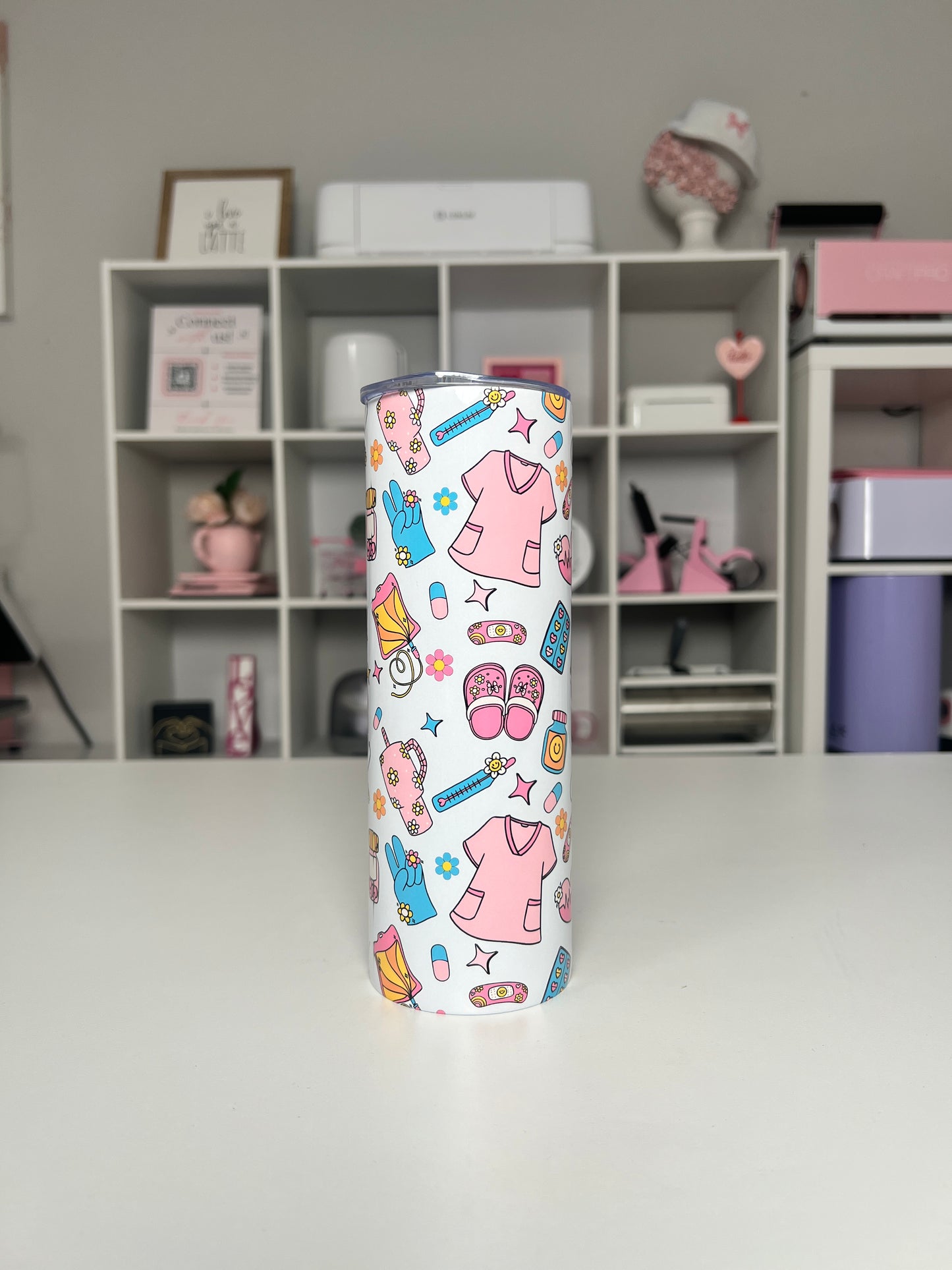 Nurse Tumbler, Nurse Gifts, Gifts for Nurses, Pink Nurse Cup, 20oz Skinny Tumbler with Lid & Straw