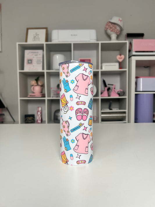 Nurse Tumbler, Nurse Gifts, Gifts for Nurses, Pink Nurse Cup, 20oz Skinny Tumbler with Lid & Straw