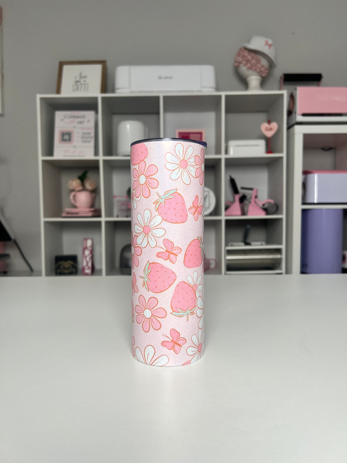 Coquette Strawberry 20oz tumbler, Bows quencher, Strawberries 20oz custom tumbler
