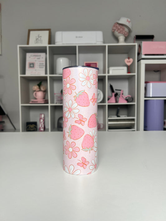 Coquette Strawberry 20oz tumbler, Bows quencher, Strawberries 20oz custom tumbler