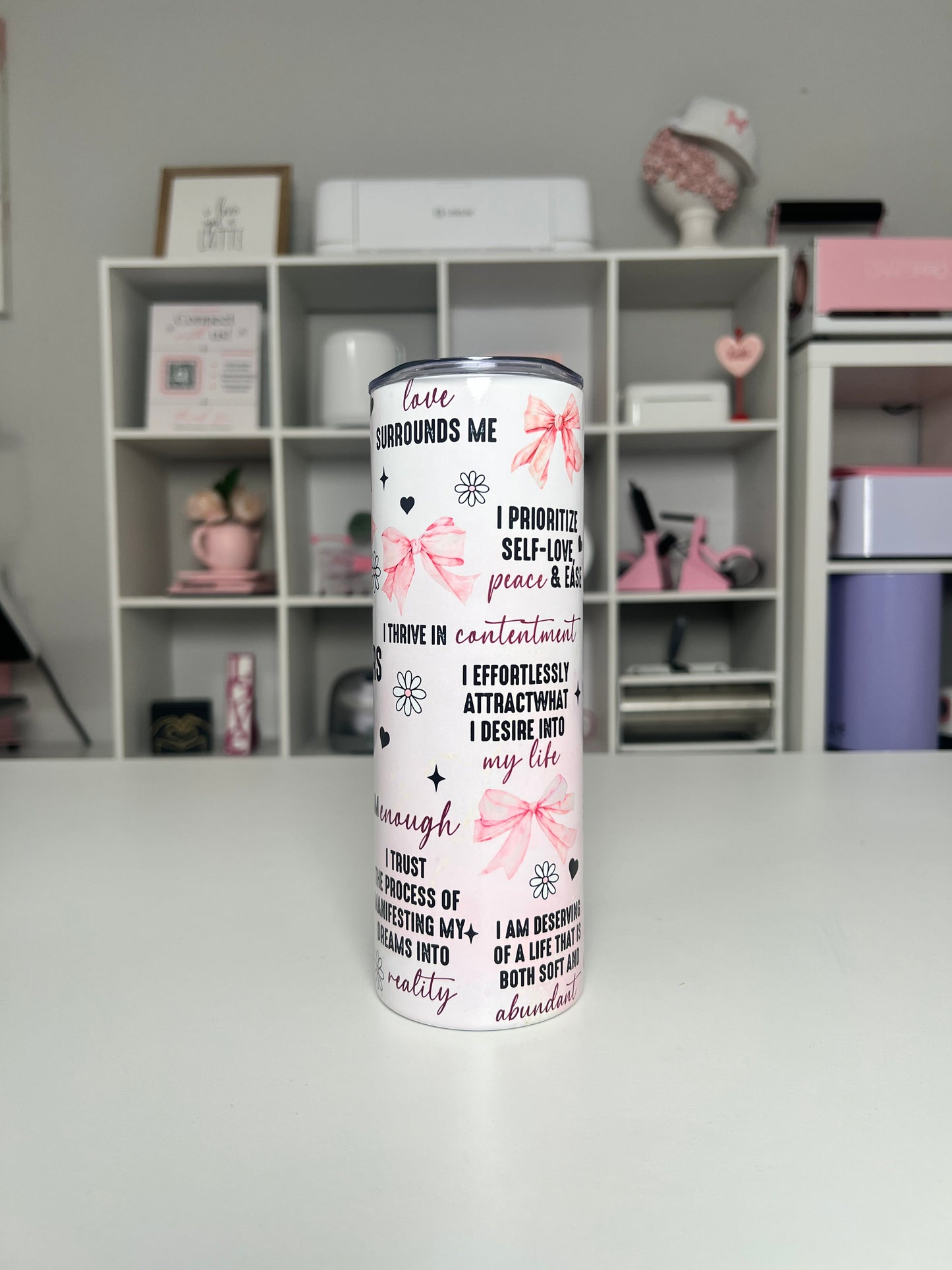 Coquette Reminders 20oz tumbler, Bows quencher, Daily Reminders 20oz custom tumbler