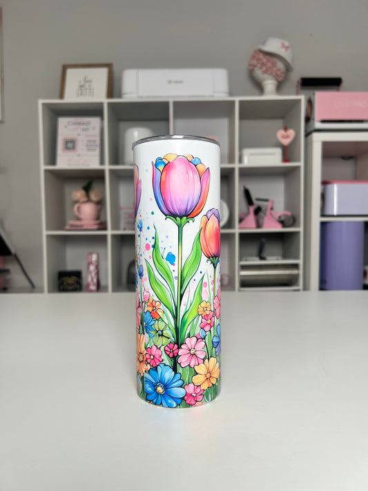 Colorful Tulips 20oz tumbler, Tulips quencher, Colorful 20oz custom tumbler