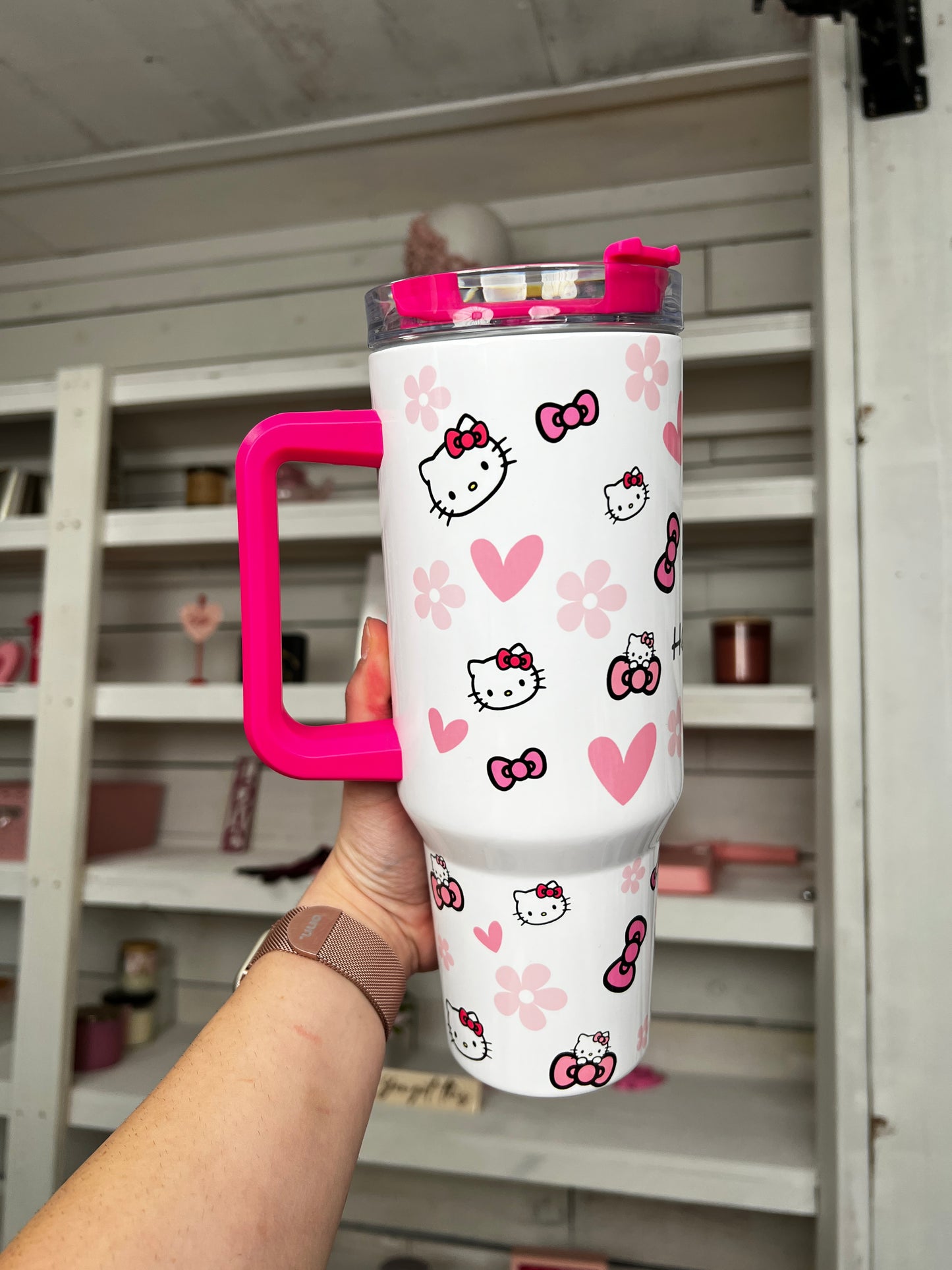 Hot Pink Kitty 40oz tumbler