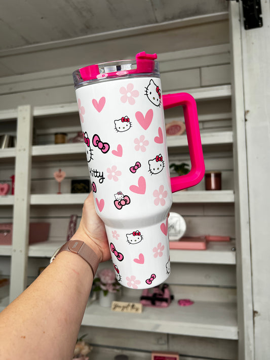 Hot Pink Kitty 40oz tumbler