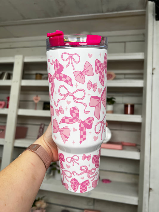 Coquette Bows Hot Pink 40oz tumbler