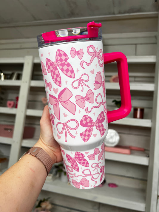 Coquette Bows Hot Pink 40oz tumbler