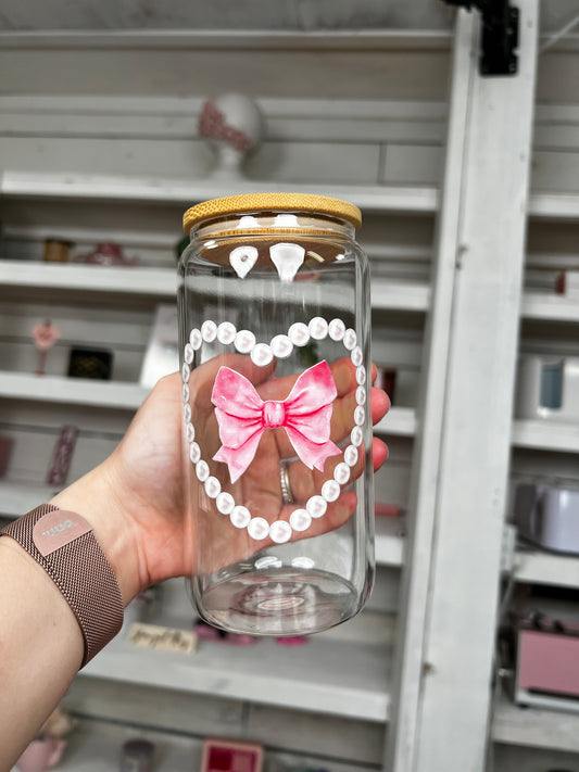 Coquette Bow 16oz Glass Can