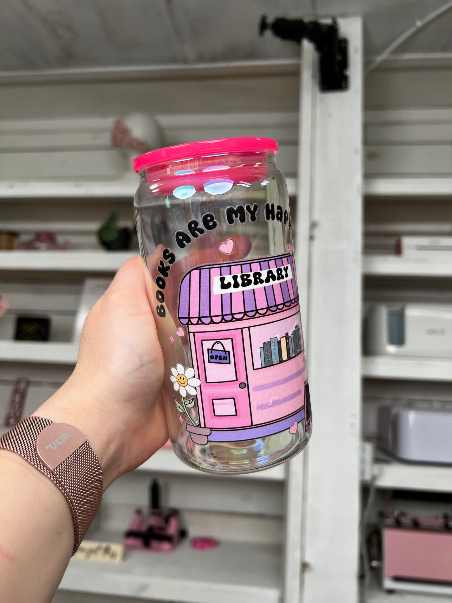 Books Are My Happy Place 16oz Glass Can