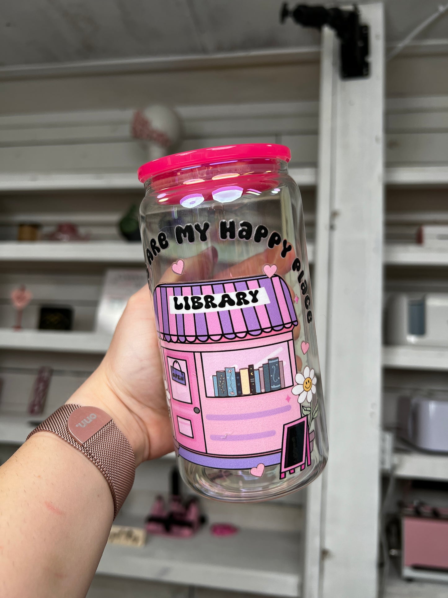Books Are My Happy Place 16oz Glass Can