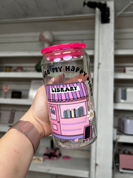 Books Are My Happy Place 16oz Glass Can