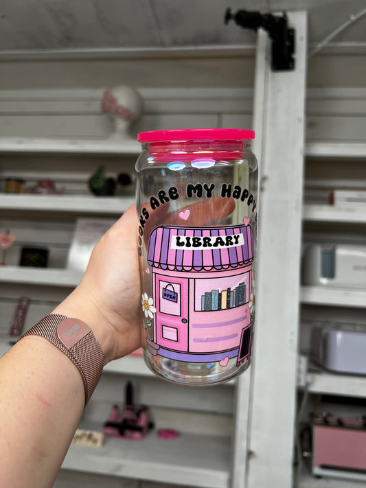 Books Are My Happy Place 16oz Glass Can