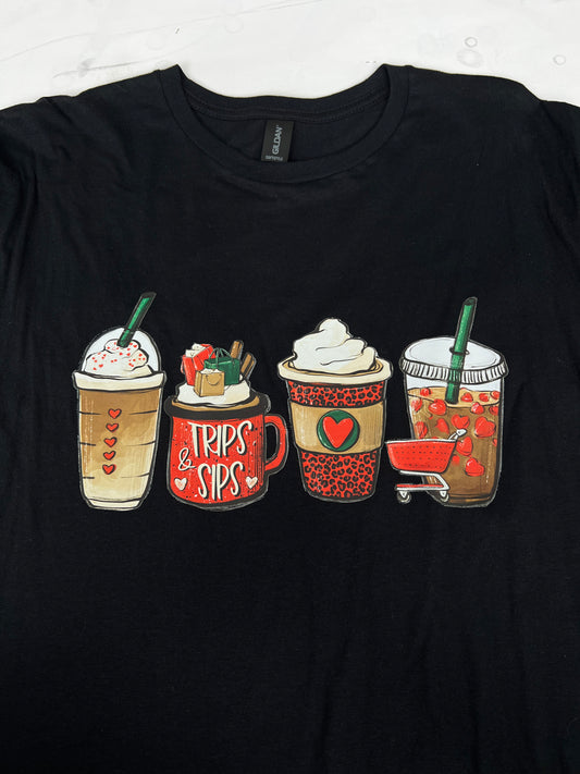 Sips and Trips Black Large T-Shirt