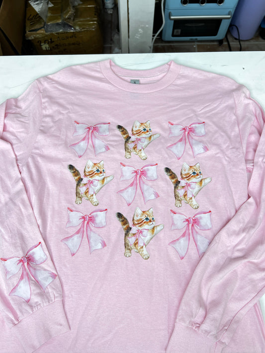 Kittens and Bows Pink Medium Long-Sleeve T-Shirt