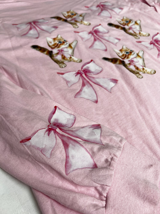Kittens and Bows Pink Medium Long-Sleeve T-Shirt