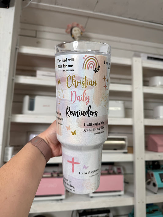 Christian Daily Affirmations Shimmer Oopsie 40oz tumbler