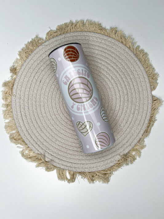 Cafecito 20oz tumbler, Pink Concha custom tumbler, Cafecito Y Chisme custom stainless tumbler