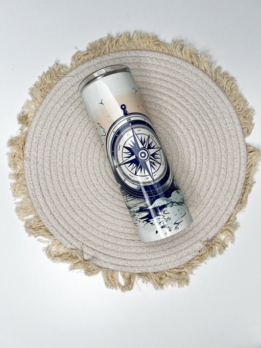 Adventure 20oz tumbler, Mountain custom tumbler, Compass custom stainless tumbler