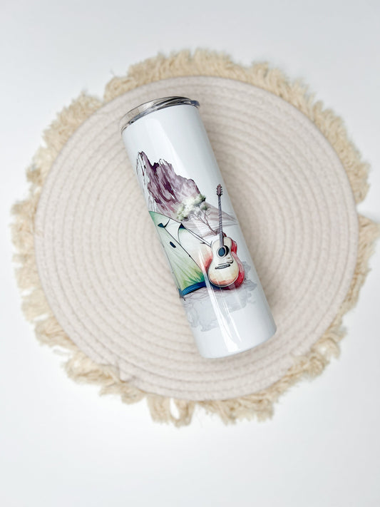 Camping 20oz tumbler, My Happy Place custom tumbler, Outdoors custom stainless tumbler