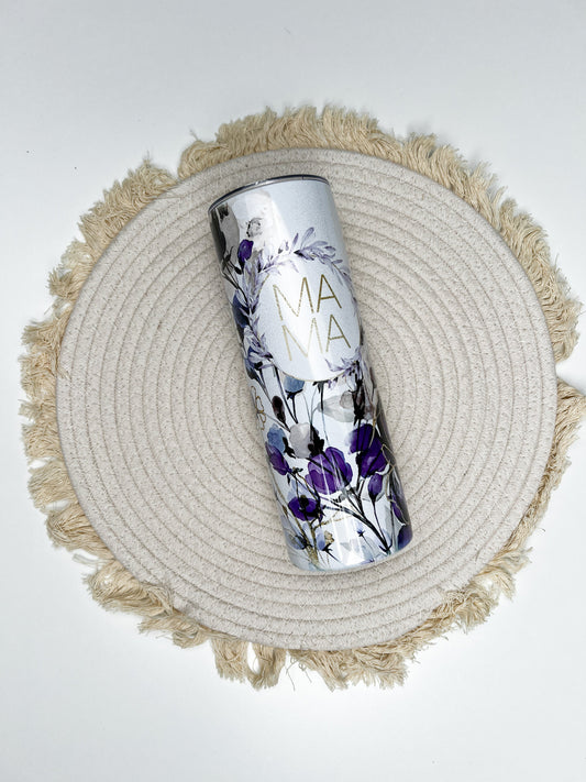 Mama Floral 20oz tumbler, Mama Purple custom tumbler, Mama Floral custom stainless tumbler
