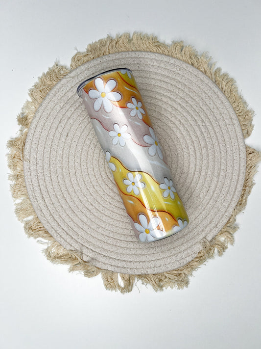 Groovy 3D Flowers 20oz tumbler, Retro Flowers custom tumbler, Flowers custom stainless tumbler